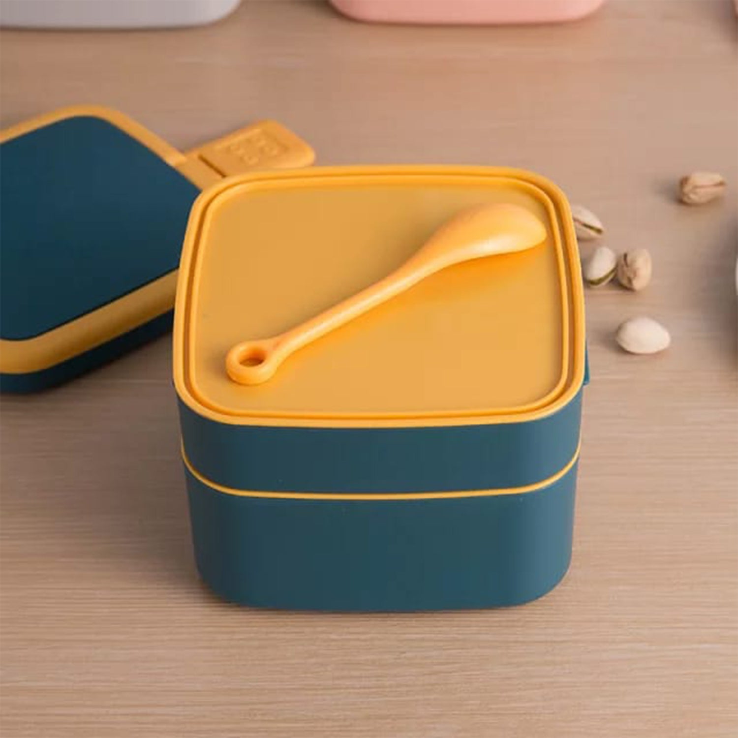 2868 Blue Double-layer Portable Lunch Box Stackable With Carrying Handle And Spoon Lunch Box 2868 Blue Double-layer Portable Lunch Box Stackable With Carrying Handle And Spoon Lunch Box